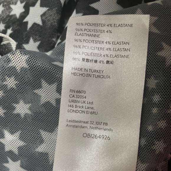 Free People Marne Sheer Black & White Star Tie Front Long Sleeve Crop Blouse - Picture 12 of 12